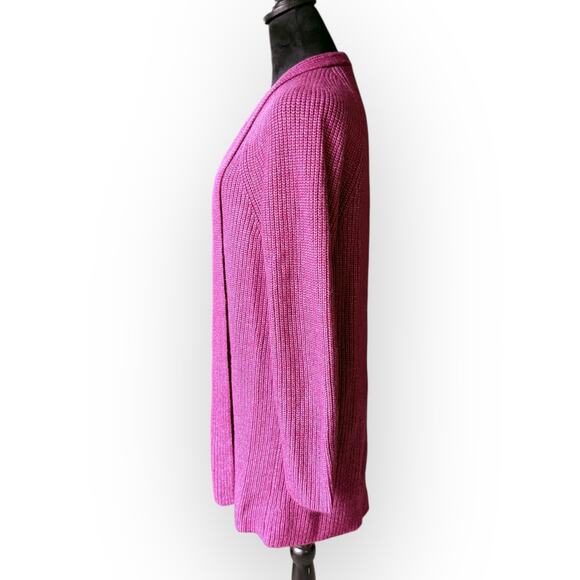 NWT Loft Berry Pink Open Front Chunky Knit Shawl Collar Cardigan Sweater Size L - Picture 4 of 16